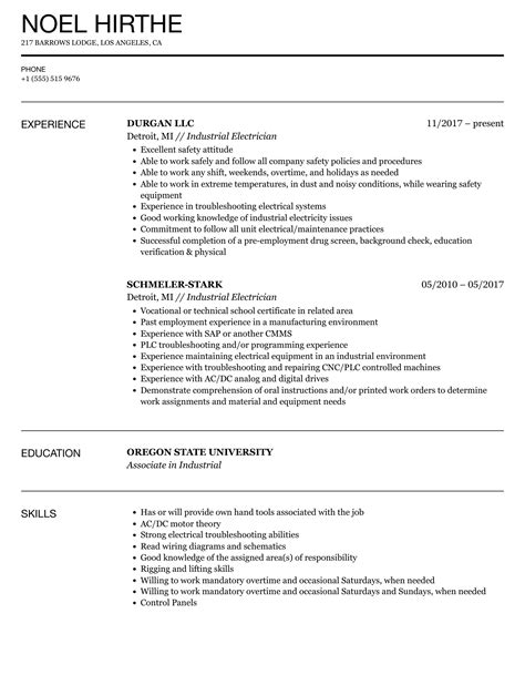 industrial electrician resume sample.